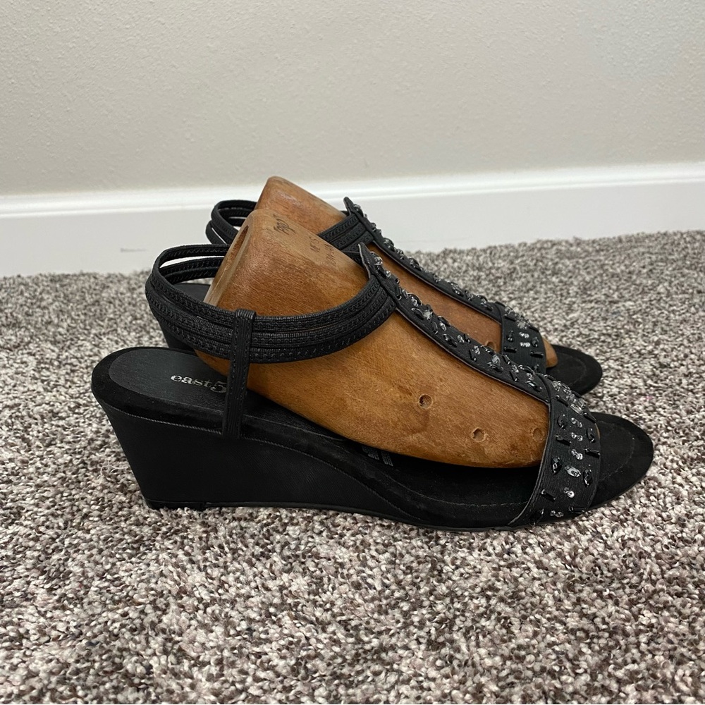 East 5th Finley Black Wedge Heels with Beads Woman's Size 11